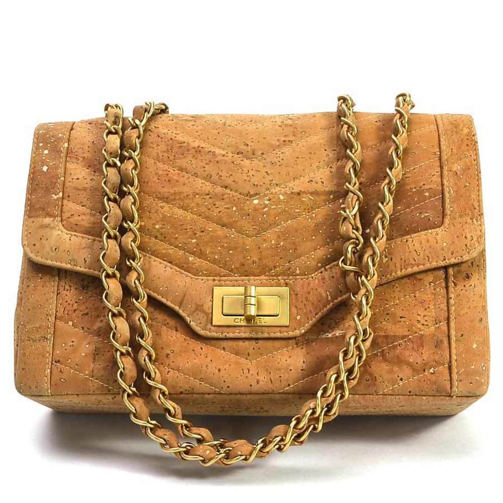 Chanel Chevron 2.55 Chain Shoulder Bag Cork Beige